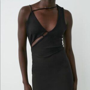 ZARA Black Asymmetrical Asymmetric Bodycon Dress LBD Size M